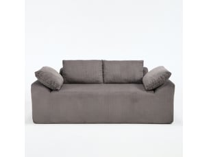 Canapé droit compact 170x86x60 cm 2 places avec accoudoirs incurvés des deux côtés, 2 coussins, tissu marron et gris