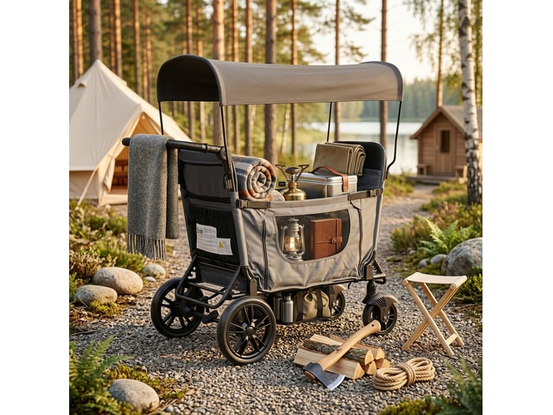 Poussette double pliable 124 x 61 x 121 cm gris foncé en acier et tissu, siège convertible en lit pour 2 enfants - Conforama B