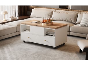 Table basse relevable modulable transformable 100 x 50 x 47,5 cm réglable 47,5-62 cm 4 tiroirs mdf bois naturel