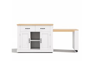 Ilot de cuisine sur roulettes avec table extensible mdf blanc et chêne 132x60x93 cm - pangivo
