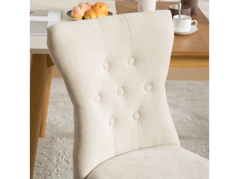  Chaises de salle à manger en bois massif rembourrées en chenille beige, pieds bois, clous décoratifs 2 piècescarton  - Conforama E