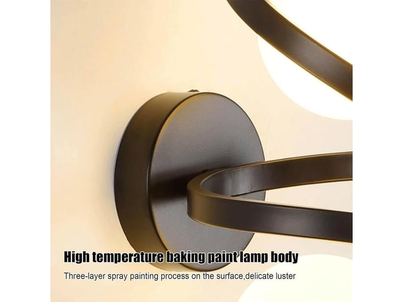  Applique murale moderne dorée à spirale, éclairage led avec 2 globes en verre noir  - Conforama E