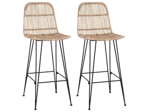 Lot de 2 tabouret de bar, chaise de bar naturel 44x55x109 cm rattan et acier