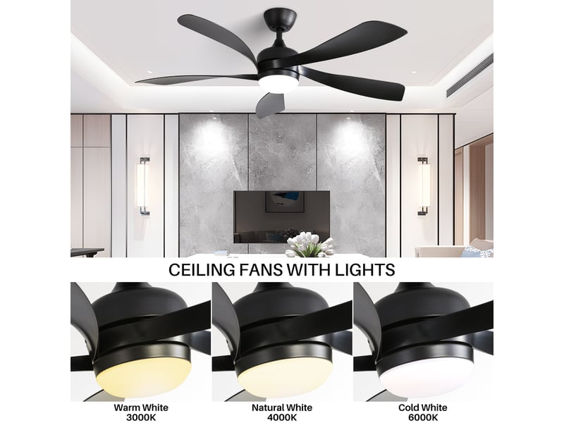  Ventilateur de plafond led 132cm silencieux moteur dc réversible, 6 vitesses, lumière dimmable 3 couleurs avec télécommande  - Conforama D