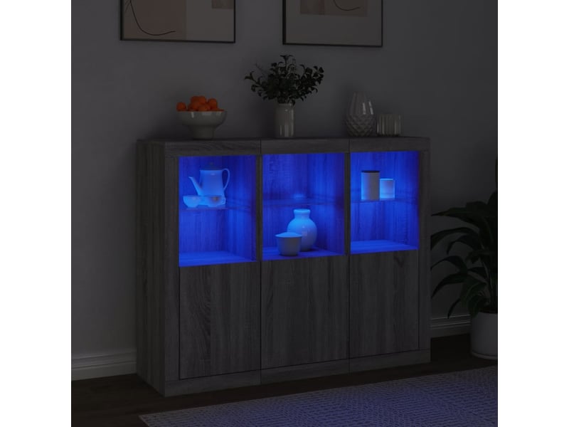 Buffets avec lumières led 3 pcs - bahut - meuble de rangement sonoma gris bois d'ingénierie - Conforama C