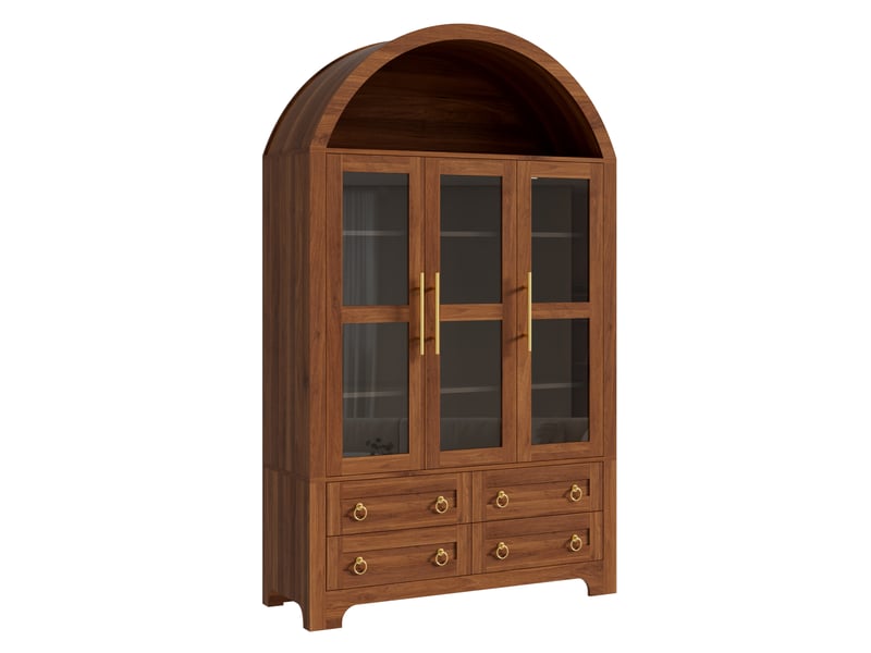 Buffet haut 110 x 40 x 185 cm noyer en mdf et panneaux de particules, 3 portes vitrées et 4 tiroirs - Conforama D