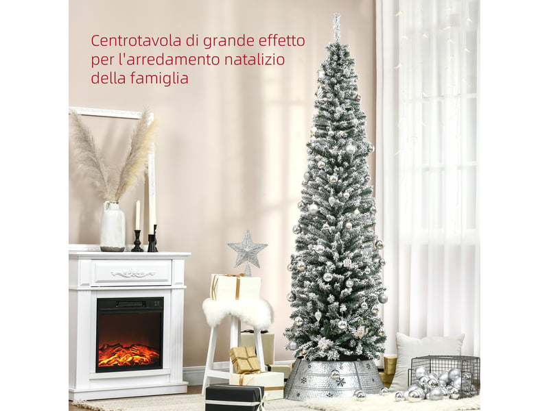  Sapin de noël vert enneigé en polypropylène (pp), 738 branches ignifugées et base en acier inoxydable, ø68 x 225 cm  - Conforama D
