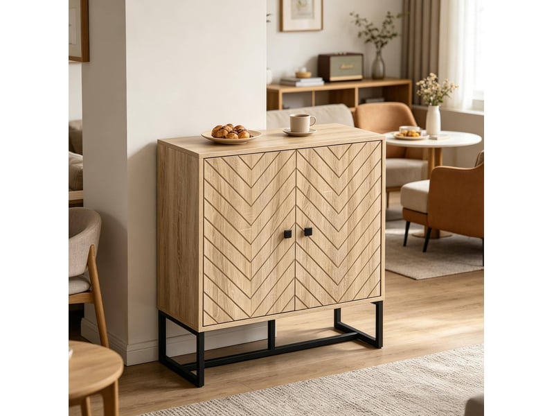  Buffet avec portes magnétiques et étagères réglables, piètement métal pour entrée, noir bois naturel, 80 × 29,5 × 80 cm  - Conforama D