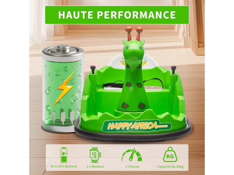  Voiture tamponneur pour enfant 6 v, rotation 360°, led, musique, télécommande, 2-5 ans, charge 30 kg – vert PTG_335XTHYW - Conforama D