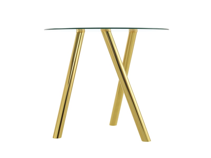  Table à manger ronde 89.0x89.0x76.0 cm en verre trempé et métal doré  - Conforama D