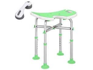 Tabouret de douche - siège de douche avec barre d'appui ventouse - hauteur réglable - alu hdpe vert blanc