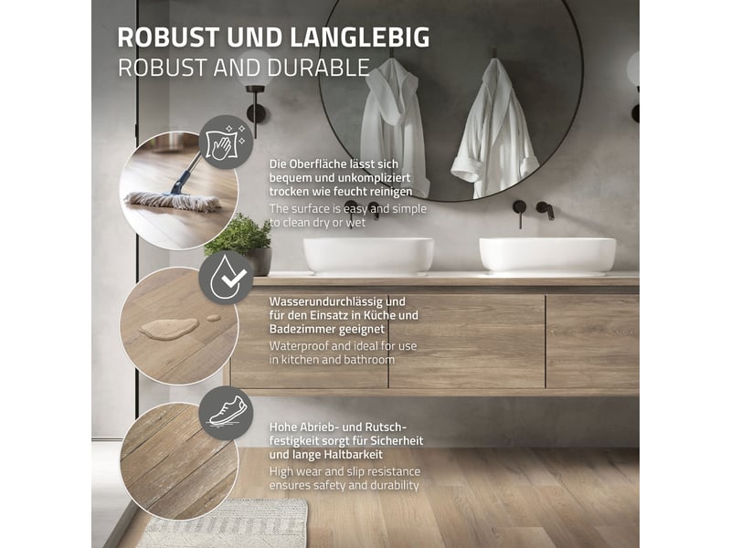  Ml-design lames pvc adhésives effet chêne rustique clair, revêtement de sol en vinyle autocollant, imitation parquet, imperméable, installation facile, 91,5 cm x 15,3 cm x 2 mm, 48 pièces 6,69 m² ECD Germany GmbH - Conforama D