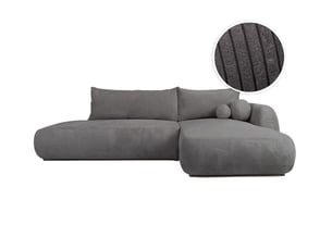Canapé d'angle droit convertible LOUNGITUDE FABIO 5 places Velours côtelé gris avec coffre de rangement