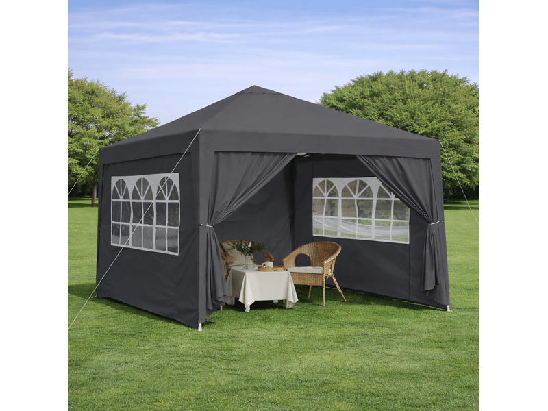  Tonnelle pliante 3 x 3 m noire avec 4 parois, sacs de lestage et protection uv 50+ pour jardin et fêtes  - Conforama B