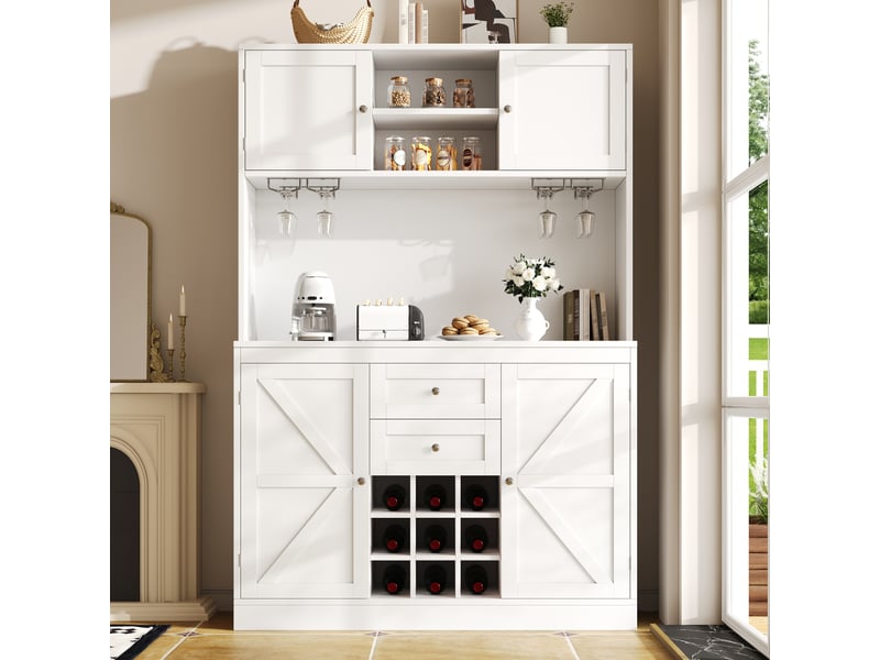  Meuble de cuisine muvano, buffet de cuisine haut blanc, 4 portes et 2 tiroirs, 120 × 40 × 188 cm  - Conforama D