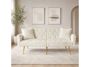 Canapé droit convertible <strong>OKWISH</strong> <strong></strong> 2 places Tissu bouclette beige