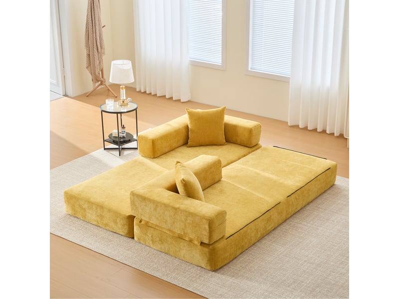 Canapé modulaire en chenille, blocs combinables libre, poches latérales, base antidérapante, 198x79x60 cm - Conforama E