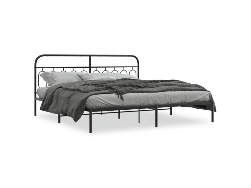  Lit double- lit adulte -  cadre de lit métal sans matelas avec tête de lit noir 200x200cm  - Conforama A