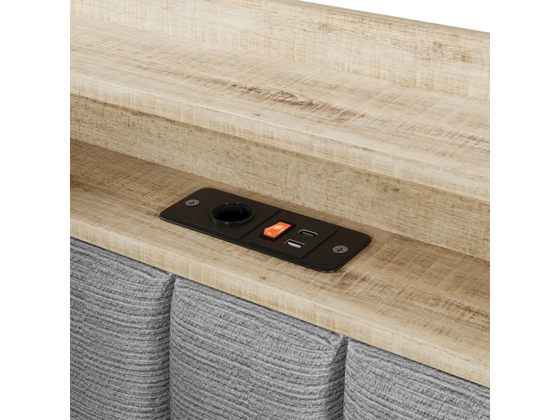  Lit banquette 90x200 cm gris en velours avec rangement hydraulique, led, usb et meuble latéral montable à gauche ou à droite Morn Vibe - Conforama E