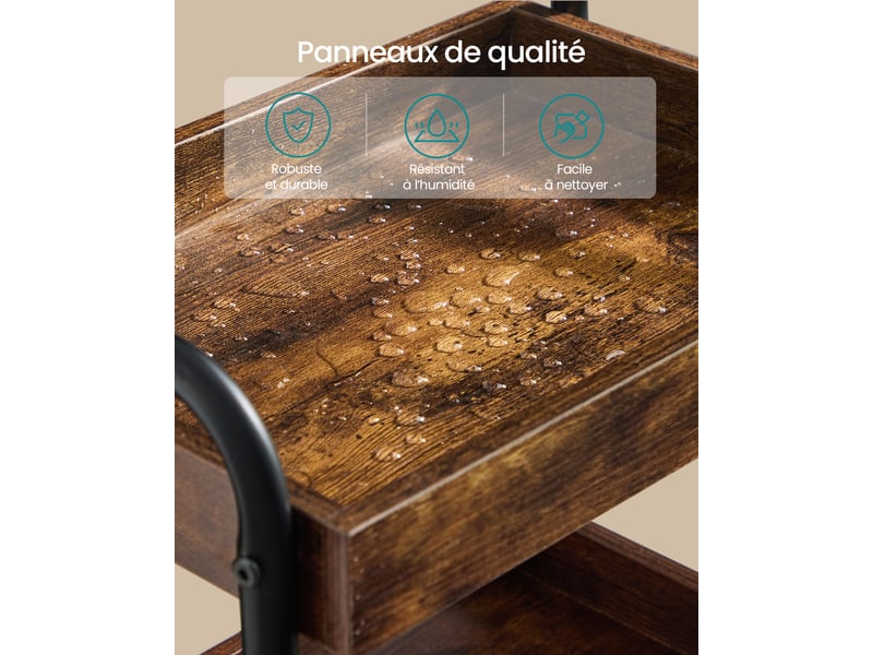  Chariot de rangement à roulettes 3 niveaux, desserte de cuisine, meuble de rangement, 41,3 x 27,5 x 73 cm, marron  - Conforama C
