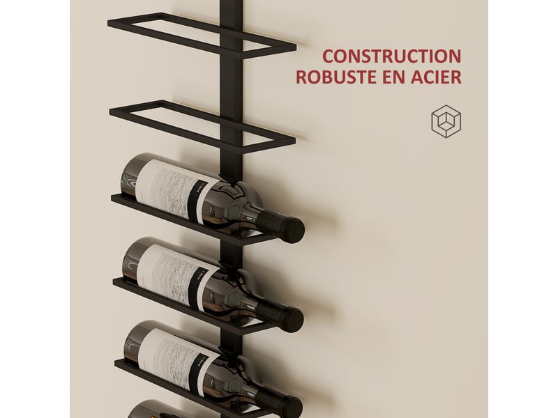  Porte bouteille mural en acier pour 10 bouteilles, pour cuisine, bar, salle à manger, noir, cave  - Conforama R
