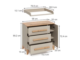 Vitalispa commode à langer, cachemireartisan, 98x98cm avec tiroirs