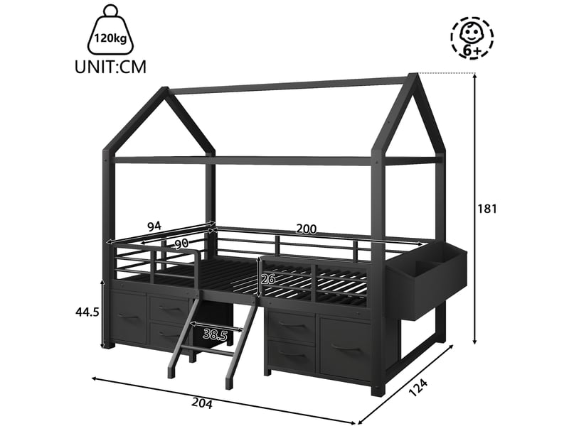  Lit mezzanine enfant 90x200 avec rangements led evryae  - Conforama E