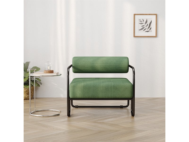 Fauteuil lounge moderne en velours côtelé - 68.5 x 73 x 70.5 cm - chaise de salon design industriel avec pieds métal - vert  html  - Conforama C