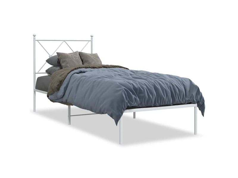  Lit simple- lit adulte -  cadre de lit métal sans matelas avec tête de lit blanc 80x200cm  - Conforama A