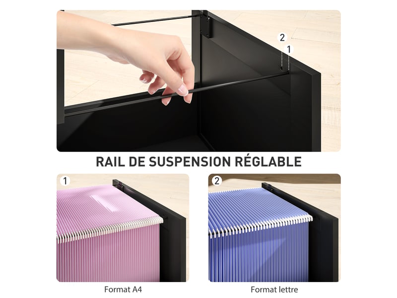  Caisson de bureau 3 tiroirs avec serrure en bois noir 40 x 40 x 101 cm  - Conforama E