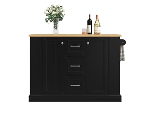 Îlot de cuisine mobile à plateau rabattable 120x70x90 cm en mdf noir
