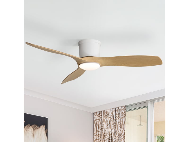  Ventilateur de plafond - avec télécommande et éclairage led et moteur réversible - abs - blanc - 132 x 132 x 22.9 cm - installation au plafond - salon et chambre EU-KBS-52K109-WH-DC-QMW - Conforama B