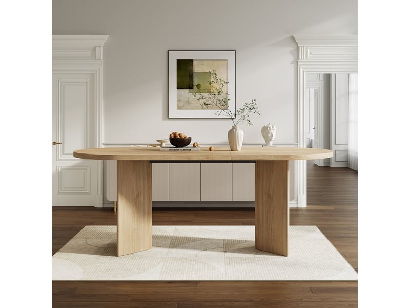  Table à manger, 6-8 personnes avec angles arrondis 18 mm style moderne pour 6-8 personnes, pratique, mdf, coloris chêne  - Conforama E
