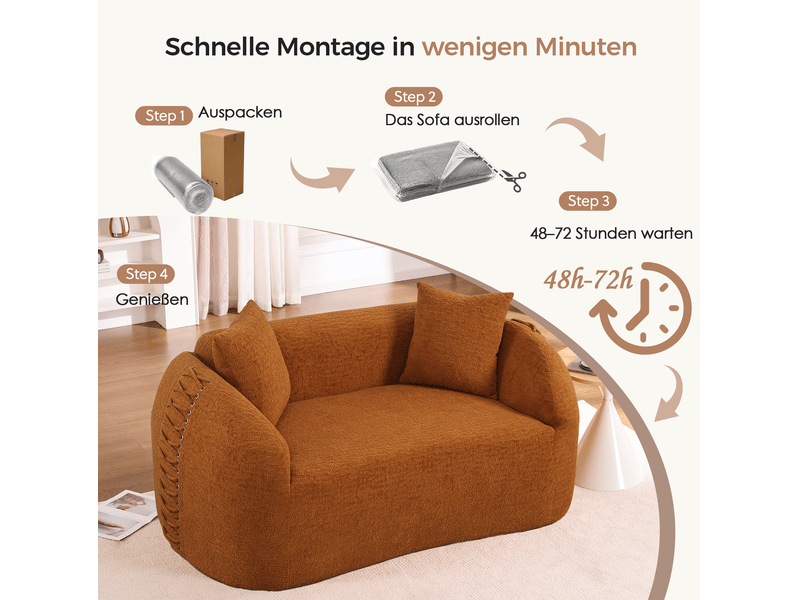  Canapé modulable 2 places 155x90 cm – orange – chenille texturée, 2 coussins inclus, sans montage nécessaire  - Conforama B