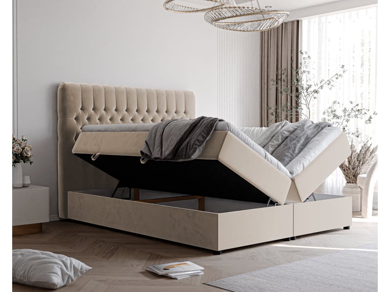  Lit adulte alba - 160x200 cm - matelas ressorts + surmatelas - coffre de rangement - velours dense hydrofuge beige clair ALBA - Conforama C