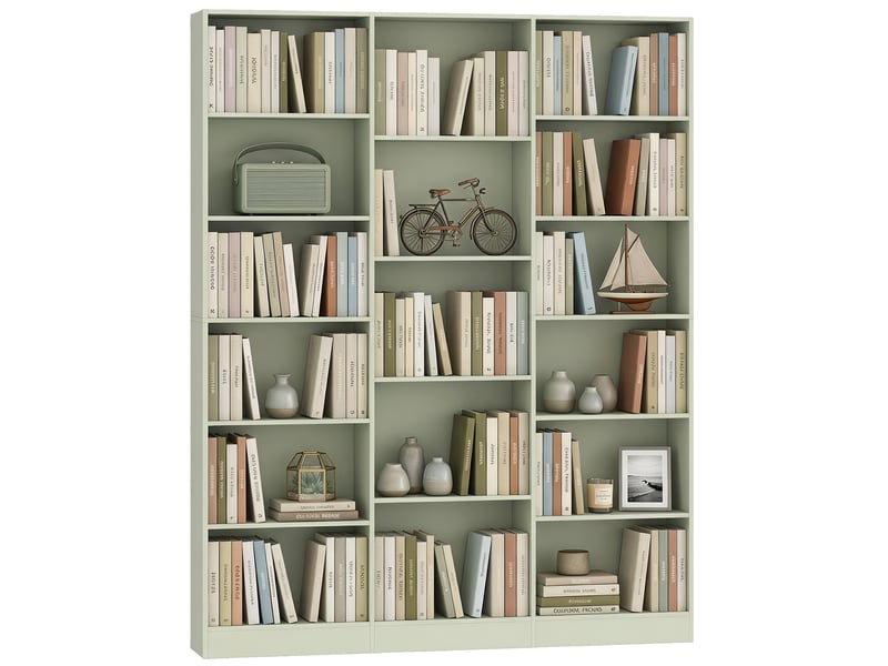 Bibliothèque 6 niveaux 17 compartiments 149 x 23,6 x 188 cm vert  - Conforama A