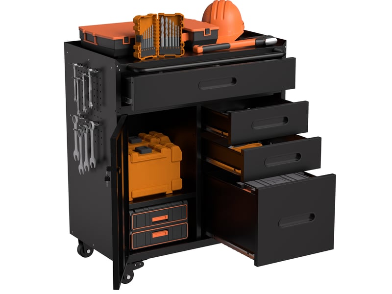  Armoire à outils mobile avec 4 tiroirs et compartiment verrouillable pour atelier en acier noir 75 × 42 × 87,3 cm  - Conforama A