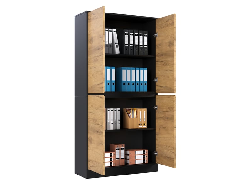  Armoire de rangement avec 4 portes, étagères réglables et fermeture douce pour bureau, salon, couloir 80 × 35 × 180 cm  - Conforama A