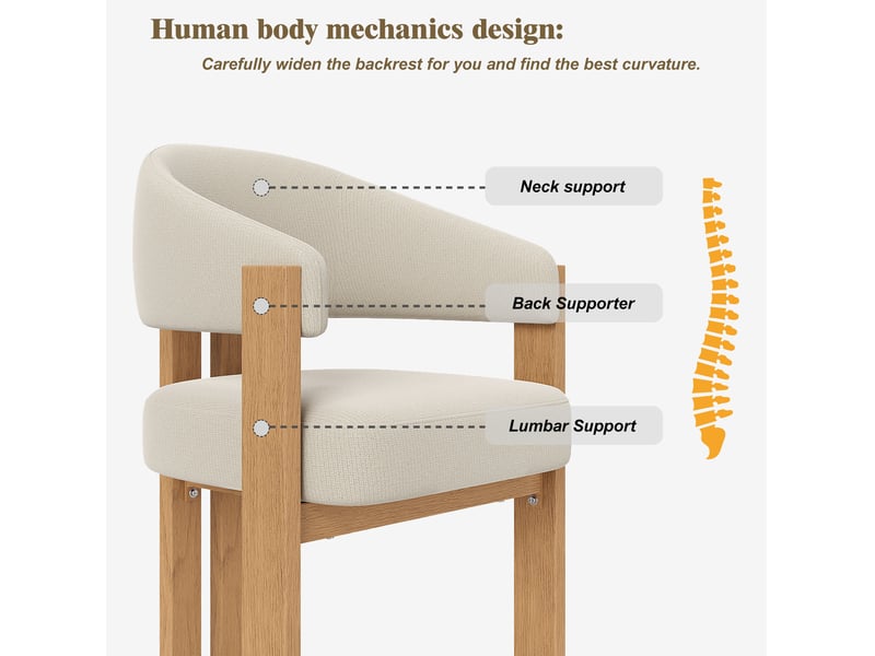  Ensemble de 4 chaises de salle à manger ergonomiques avec coussin épais, pieds en métal stables et aspect bois – respirantes, faciles d'entretien, pour chambre à coucher, salle à manger et salon  - Conforama D