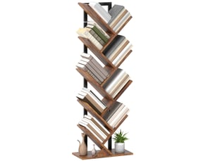 Bibliothèque arbre à 9 niveaux, meuble de rangement industriel avec cadre en acier, 50x24x136cm, brun rustique