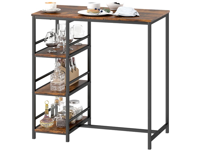  Table de bar, mange debout acier, mdf brun rustique 90x50x90.5cm  - Conforama A
