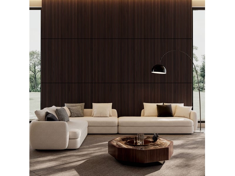  Lot de 4 panneaux muraux acoustiques à lames 120 x 60 cm noyer, mdf et polyester pour murs et plafonds  - Conforama B