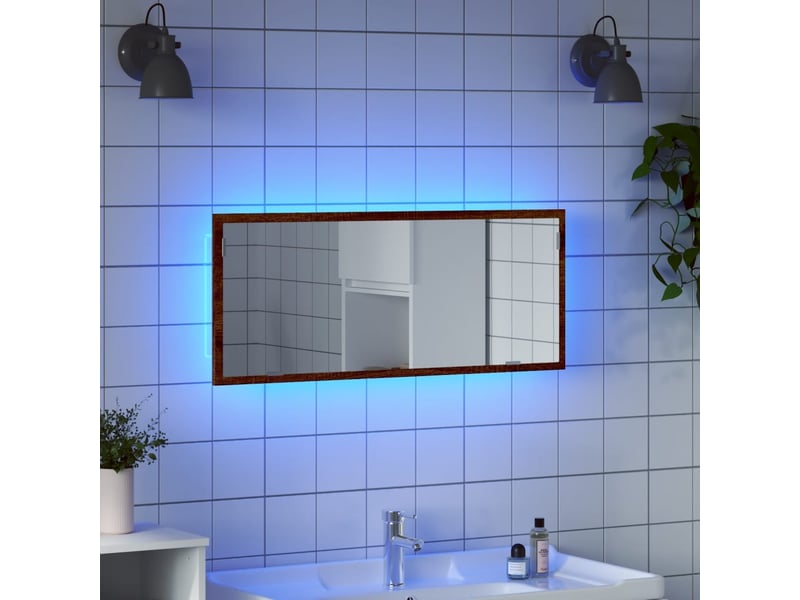  Miroir de salle de bain, miroir de toilette à led chêne marron bois d'ingénierie cf62518  - Conforama B