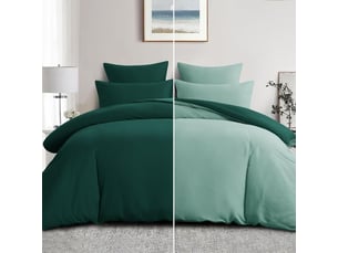 Housse de couette 140x200 réversible avec 1 taie d'oreiller 65x65 cm (vert foncévert) - parure de lit 140 x 200 adulte 1 personne microfibre, parure couette avec fermetures éclair