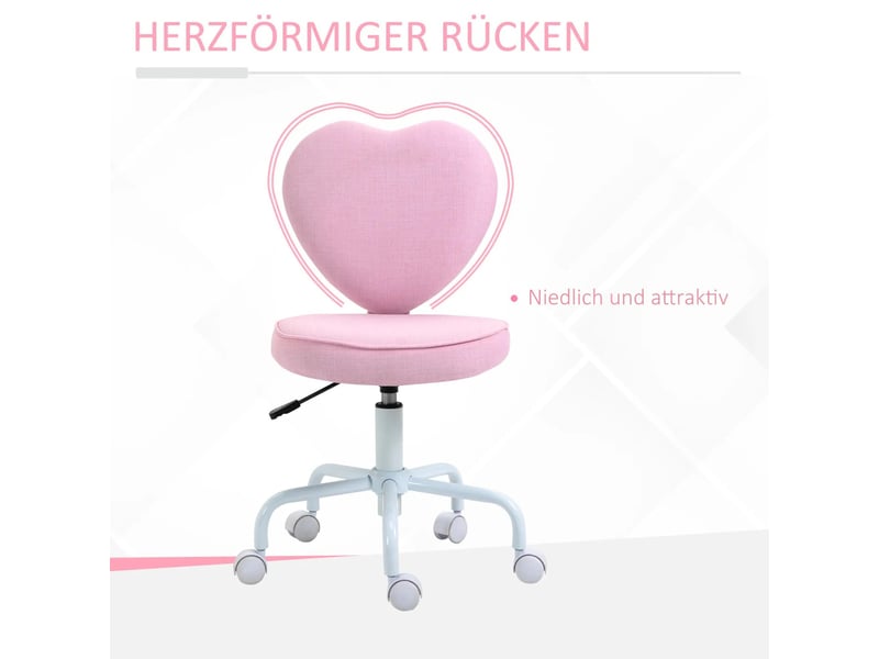  Chaise de bureau 40 x 50 x 79-89 cm - dossier forme cœur -hauteur réglable - tissu effet lin  - rose  - Conforama D