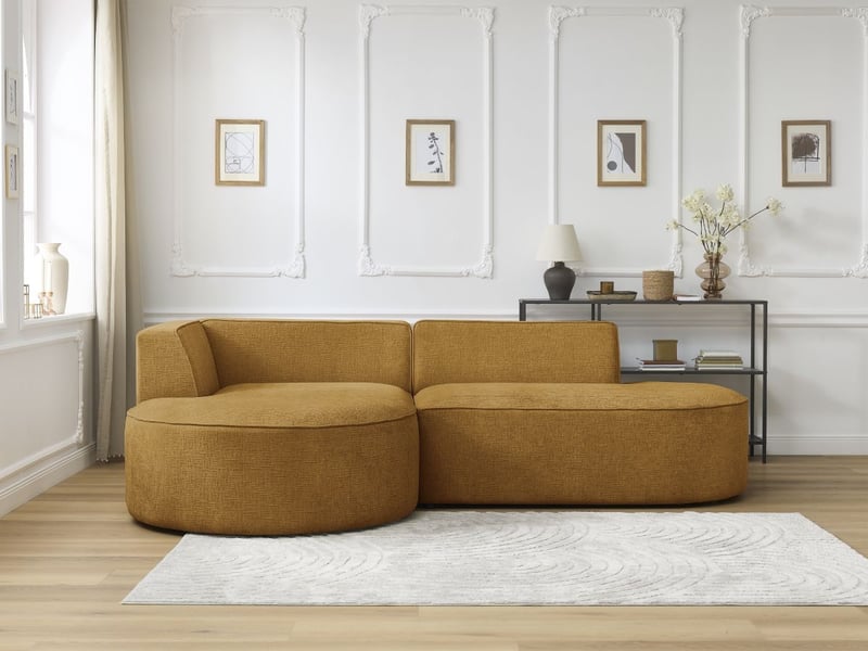 Bobochic canapé d'angle fixe rousseau tissu texturé jaune angle gauche ROUSSEAU - Conforama D