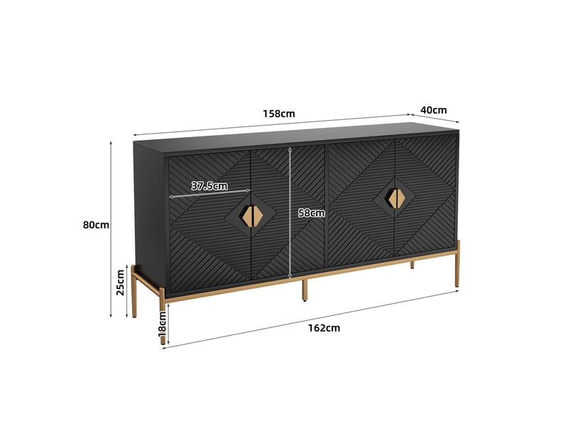  Buffet à 4 portes avec rangement pour salon et salle à manger en mdf et panneaux de particules 162×40×80 cm noir  - Conforama E