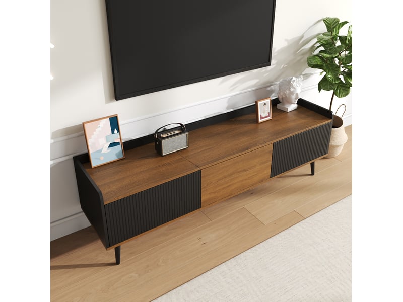  Meuble tv modenvie 3 portes 160 x 39 x 49,5 cm noir et bois naturel  - Conforama E