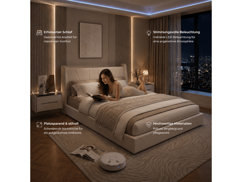  Lit coffre hydraulique 160x200 cm coloris beige  - Conforama C