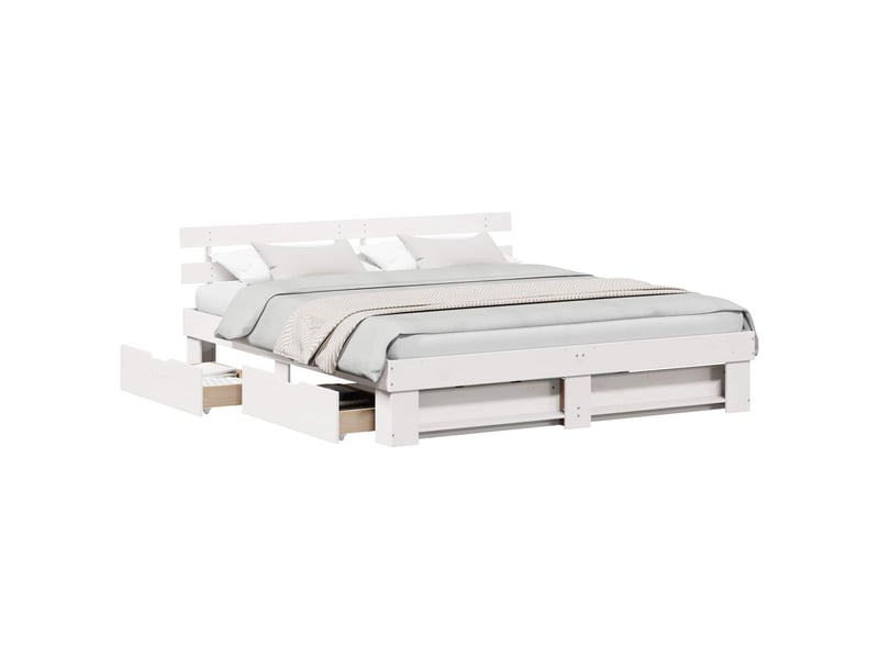  Lit double- lit adulte -  cadre de lit avec tête de lit blanc 180 x 200 cm pin massif  - Conforama A